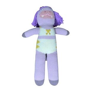 Blabla Kids Knit Doll Plush‎ Toy Purple Hair Yellow Bow Striped Outfit 14"